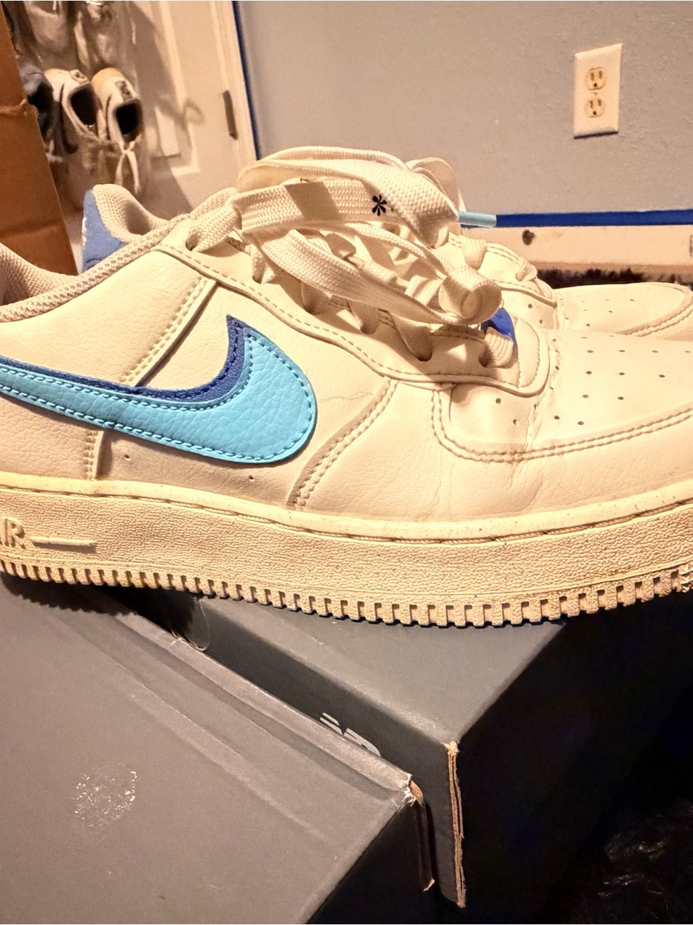 Nike Air Force 1 Low - white with Light and Deep double Blue Swooshes